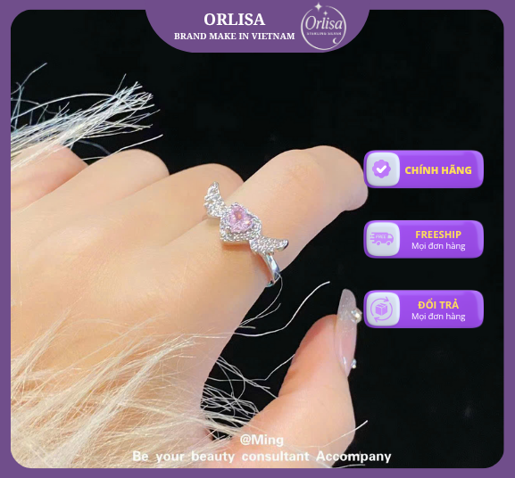 Nhẫn Pink Heart bạc 925 thương hiệu Orlisa